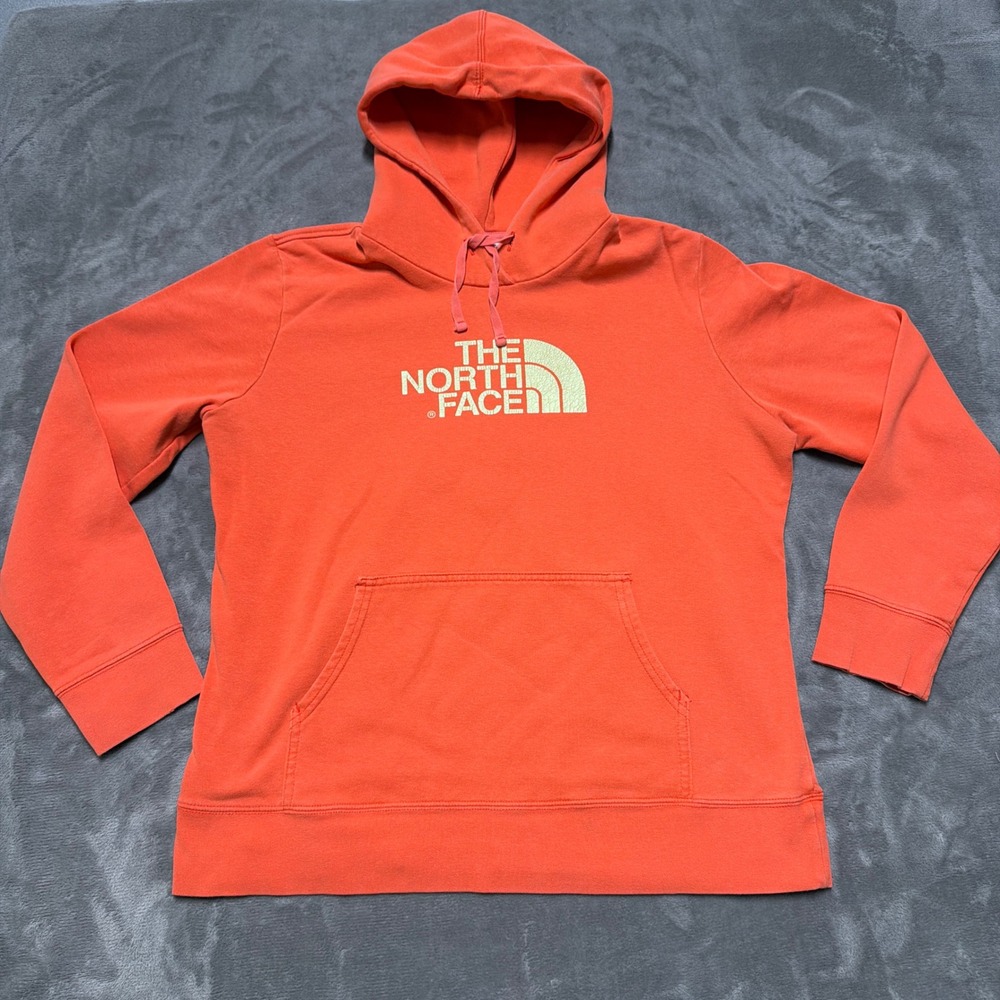The North Face Half Dome Hoodie Womens XL Orange Pullover Logo Fleece Sweatshirt